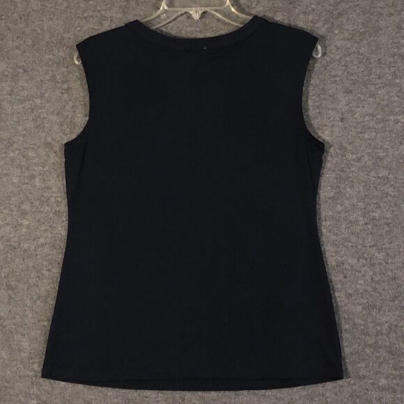 Carmen Marc Top Womans S Valvo Black Sleeveless Gold Chain-Pearls Neckline Chic - Picture 4 of 7